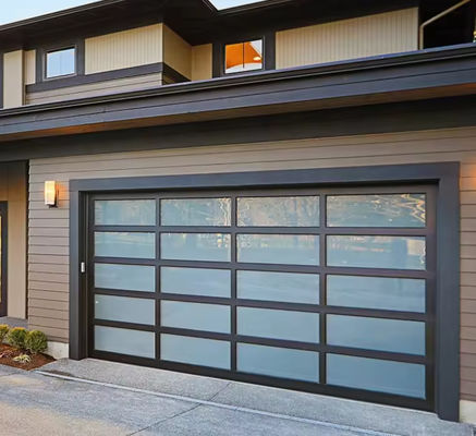 Porte de garage en aluminium sectionnelle avec double vitrage 9x8 9x7 16x7 Modern sectionnelle hauteur vue complète en aluminium trempé