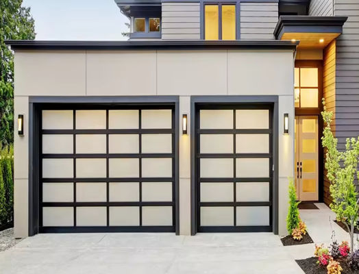 Porte de garage en aluminium sectionnelle avec double vitrage 9x8 9x7 16x7 Modern sectionnelle hauteur vue complète en aluminium trempé