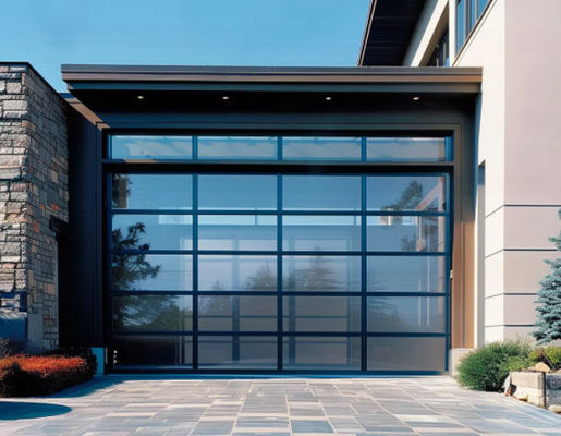 Style de conception moderne étanchéité à l'eau classe 3 Porte de garage sectionnelle en verre transparent avec revêtement en poudre