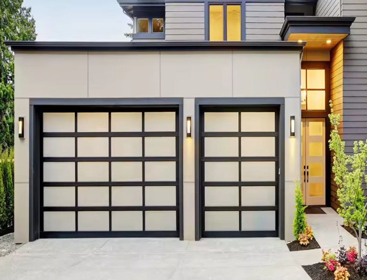 Porte de garage en aluminium sectionnelle avec double vitrage 9x8 9x7 16x7 Modern sectionnelle hauteur vue complète en aluminium trempé