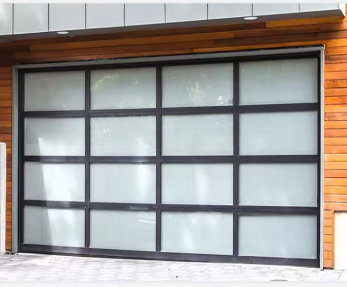 Modern Black Elegant Aluminum Frame Tempered Water Tightness Class 3 Transparent Overhead Garage Door Glass Sectional Garage Door